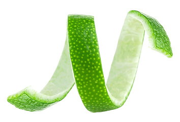 Lime peel twist isolated on a white background. Lime fruit peel or lime zest.