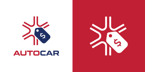 Auto Car Logo. Red and Blue Automotive, Car Showroom, Car Dealer, Car Sale Logo Design Vector