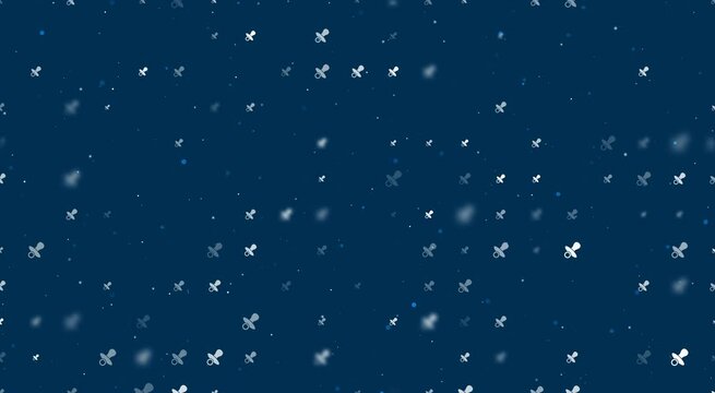 Template animation of evenly spaced nipple symbols of different sizes and opacity. Animation of transparency and size. Seamless looped 4k animation on dark blue background with stars