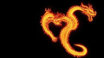 Obraz premium A fiery dragon in the shape of a heart on a black background.