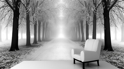 3d picture perspective with black trees for digital printing wallpaper, custom design wallpaper.