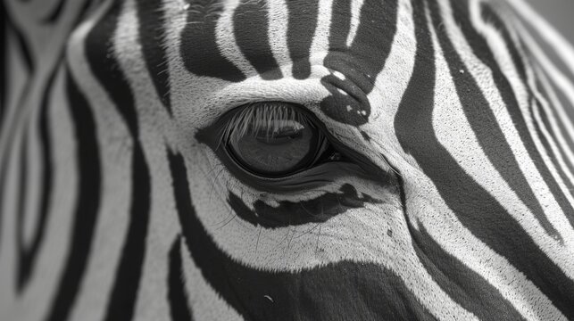 Close-up of a zebra eye with detailed stripe pattern