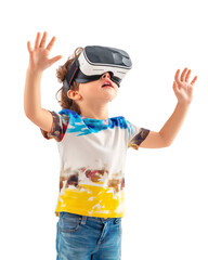 Fototapeta premium Cute kid wearing virtual reality headset isolated on transparent background