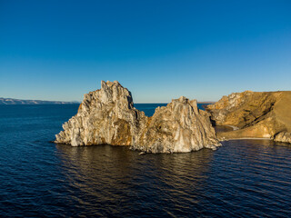 Shamanka Rock. Lake Baikal at Olkhon Island. the village of Khuzhir