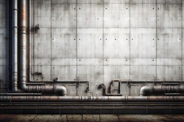 Industrial Pipes on a Grungy Concrete Wall Background. Generative Ai