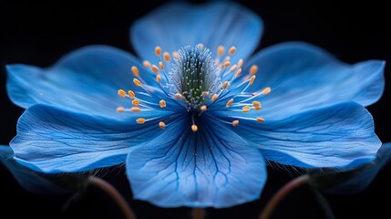 Close-up of a blue flower with a dark background - obrazy, fototapety, plakaty