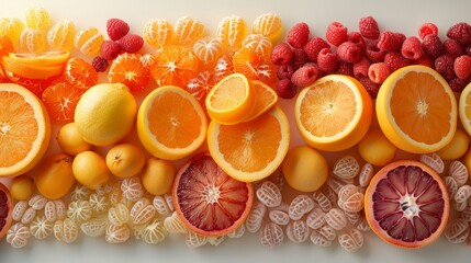 AI-generated image of a sleek picture frame composed entirely of citrus fruits, showcasing...