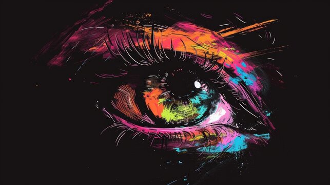 Abstract colorful eye painting on black background