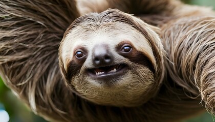 A Sloth With Its Fur Ruffled Reacting To A Sudden - obrazy, fototapety, plakaty
