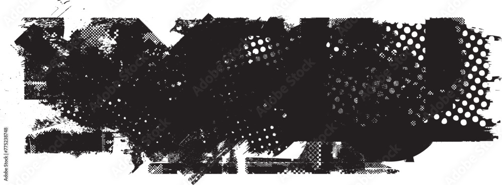 Poster Glitch distorted grange shape . Noise grungy logo . Trendy defect error shapes . Glitched frame .Grunge textured . Distressed effect .Vector shapes