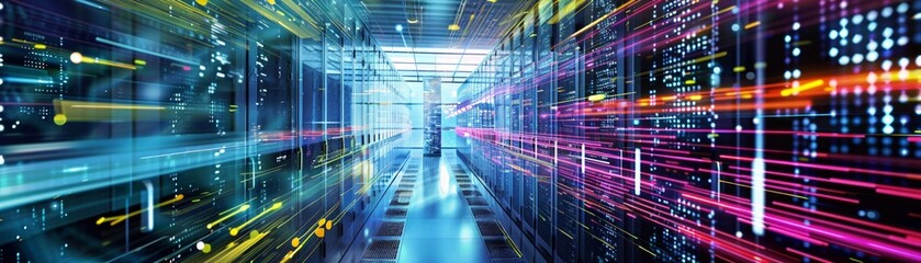 Virtualization in cloud data centers transforms servers into conduits of connectivity, pushing the boundaries of the digital realm - obrazy, fototapety, plakaty