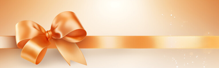 Horizontal orange ribbon and bow on a romantic background for wedding invitation card greeting card or gift boxes 