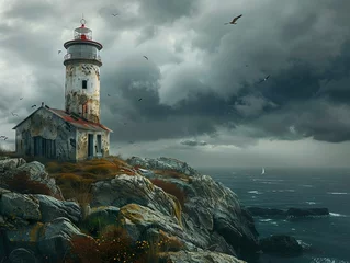 Foto auf Alu-Dibond An abandoned lighthouse on a rugged coast © Michael