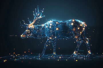 Captivating digital wireframe polygon illustration showcasing a majestic giraffe with intricate line and dots technology, perfect for modern design projects