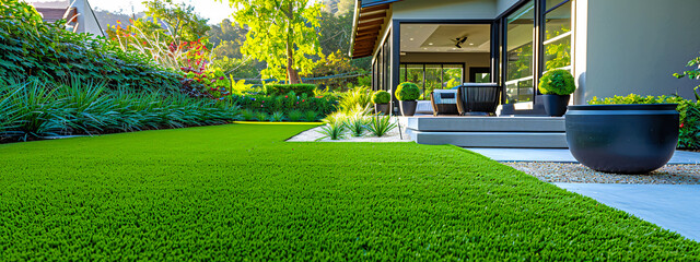 Lush green grass texture, outdoor natural carpet, garden and landscape design