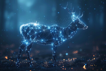 Obraz na płótnie Canvas Gorgeous deer illustration blending digital wireframe polygons with line and dot technology, perfect for contemporary design projects and wildlife-themed creations