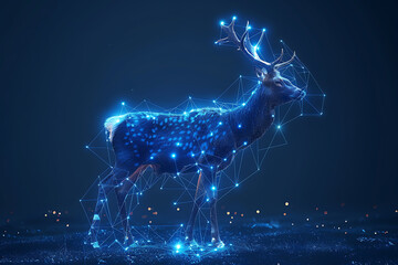 Gorgeous deer illustration blending digital wireframe polygons with line and dot technology, perfect for contemporary design projects and wildlife-themed creations