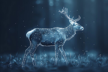 Gorgeous deer illustration blending digital wireframe polygons with line and dot technology, perfect for contemporary design projects and wildlife-themed creations