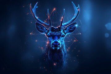Gorgeous deer illustration blending digital wireframe polygons with line and dot technology, perfect for contemporary design projects and wildlife-themed creations