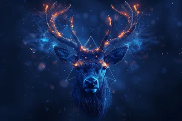 Fotobehang Gorgeous deer illustration blending digital wireframe polygons with line and dot technology, perfect for contemporary design projects and wildlife-themed creations © Evhen Pylypchuk