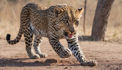 A Leopard With Its Paw Raised Testing The Ground