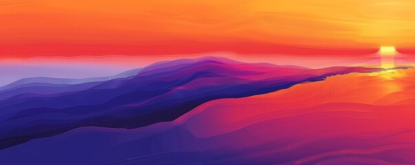 Abstract colorful mountain landscape at sunset