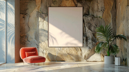 blank Frame mockup in modern interior, poster mockup, 3d render. 