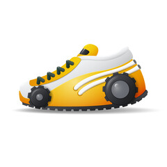 Fototapeta premium Modern racing car style sneaker. Realistic image of sports shoes for design, walking, shopping and selling. Vector illustration.