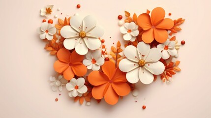 orange background or texture with spring flowers. template, greeting card for Mother's Day, March 8