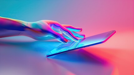 touching the gradient of the gadget with your fingers - obrazy, fototapety, plakaty