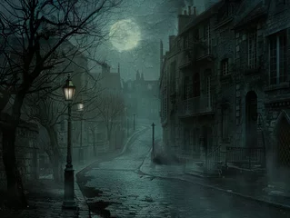 Wandcirkels plexiglas A gloomy street in a deserted town with eerie shadows © Michael