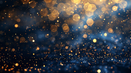 Abstract Background with Dark Blue and Gold particle. Christmas Golden light shine particles bokeh on navy blue background. Gold foil texture. Holiday concept. - obrazy, fototapety, plakaty