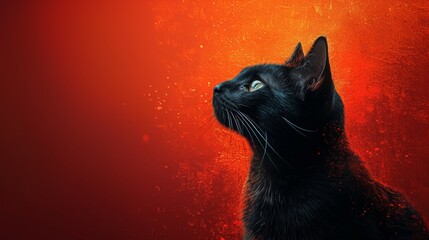 Black cat against a vibrant red background