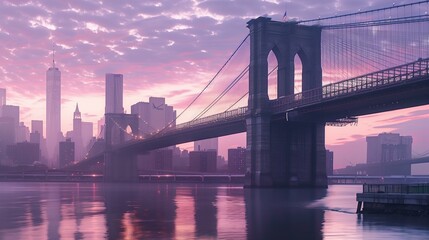 Famous places in New York, Brooklyn Bridge at Sunrise - obrazy, fototapety, plakaty
