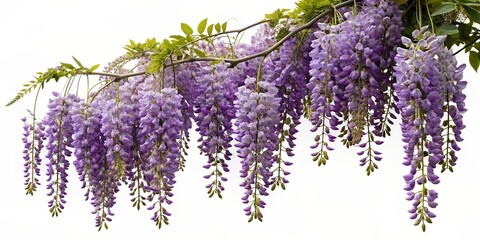 Wisteria flowers isolated on white background. Purple wisteria flowers. AI generated