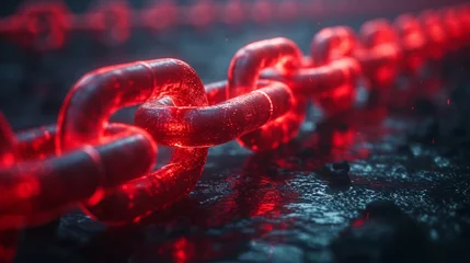Foto op Plexiglas Close-up of glowing red chains on a dark background © LabirintStudio