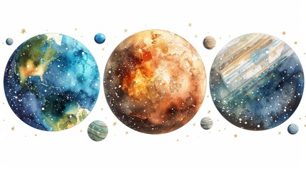 Obraz na płótnie Canvas Watercolor Painting of the North Star and Planets Generative AI