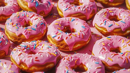 Fototapeta na wymiar Pink glazed donuts with sprinkles