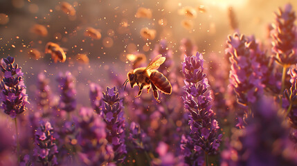 Bees buzzing around a patch of lavender