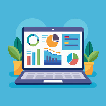 laptop monitor charts, graphic concept, Investment finance chart, analyzing business diagram, marketing statistics, forex trading graph vector illustration