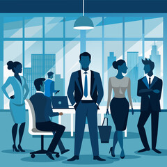 Fototapeta na wymiar Businesspeople silhouette on office background, Vector business illustration