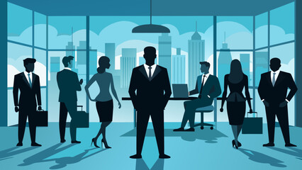 Obraz premium Businesspeople silhouette on office background, Vector business illustration