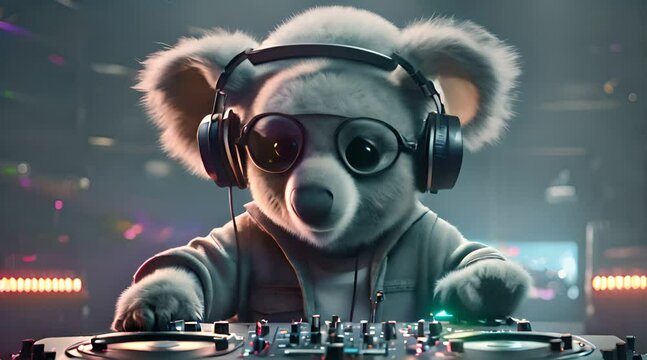 animation of a koala doll playing DJ
