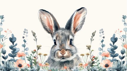 Whimsical Boho Nursery Rabbit Art Generative AI