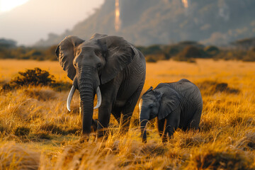 Elephants, mammal africa outdoors safari animals - obrazy, fototapety, plakaty