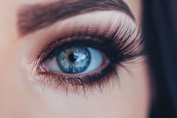 Obraz premium Long Lashes Perfection: Stunning Closeup of Beautiful Female Eye with Extreme Eyelash Length and Perfect Make-Up in Fashion