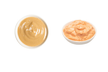 Mushroom sauce in a bowl isolated on white background.