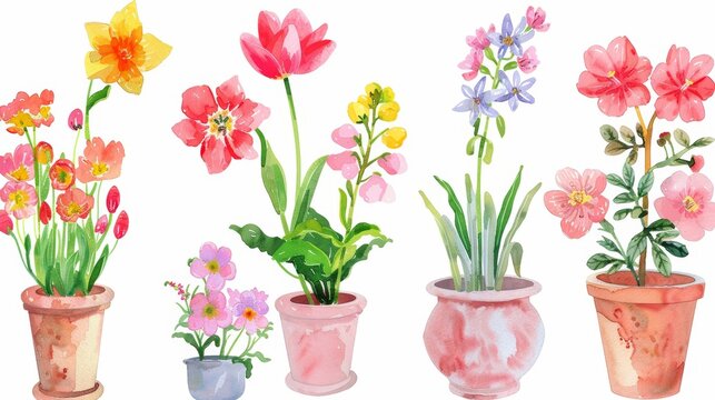 Delightful Watercolor Spring Flower Arrangements Generative AI