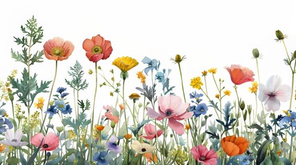 Vibrant Watercolor Garden with Diverse Flowers Generative AI