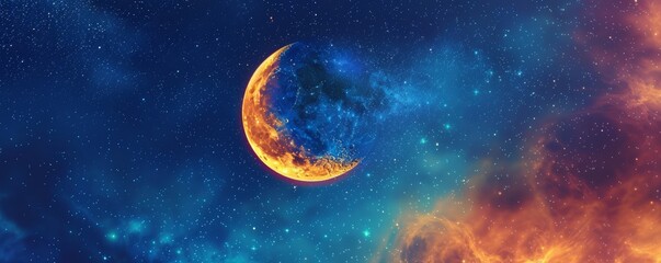 Crescent moon against a starry sky - obrazy, fototapety, plakaty